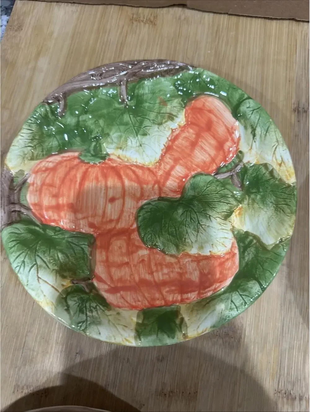 Vintage Set of 6 Lillian Vernon Ceramic Pumpkin Fall Autumn Snack Plates 7.5” *